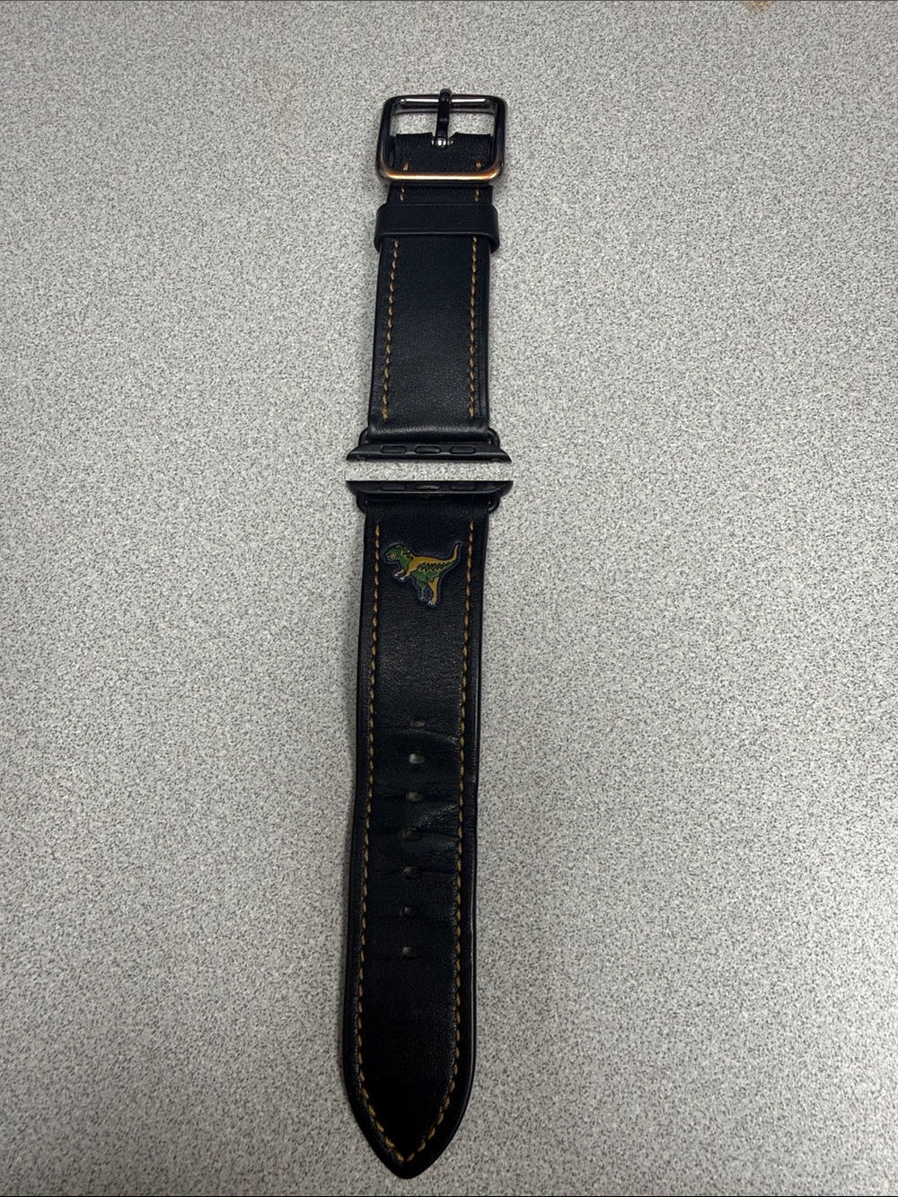 Rare Coach Black Leather Rexy 42mm Apple Watch Strap with Yellow Stitching
